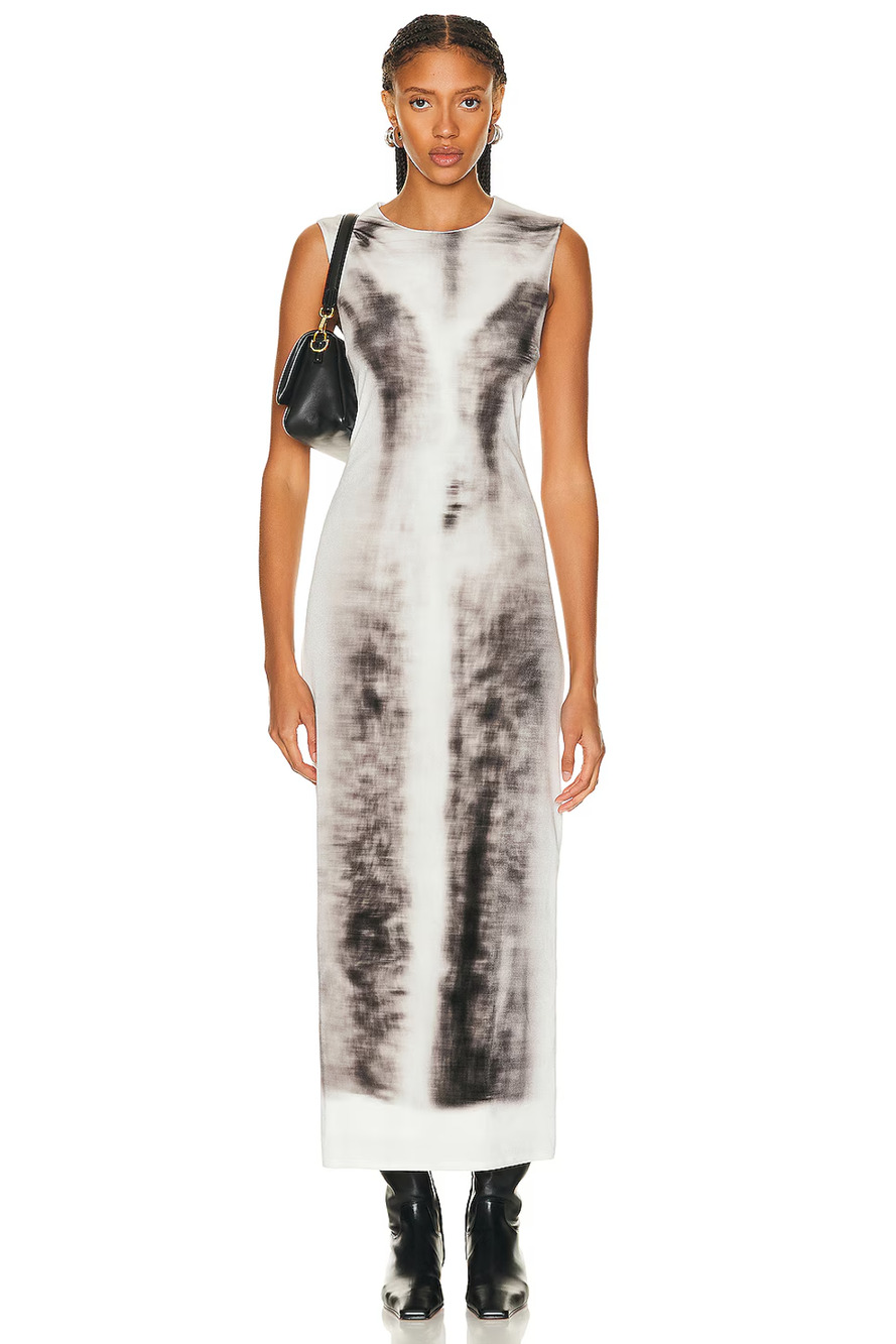 NWT Loewe Blurred Print Sleeveless Velvet Tube Maxi Dress Grey & Multi Womens L